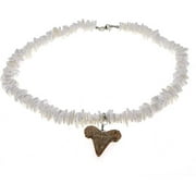 FABLINKS Shark Tooth Necklace - 20" Puka Shell Choker, Fossil Teeth Beach Surf Necklaces
