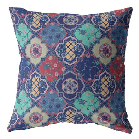 20â€ Navy Red Trellis Indoor Outdoor Throw Pillow