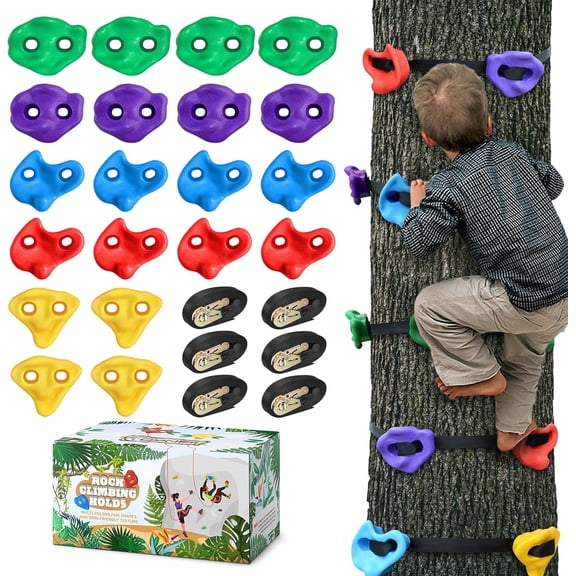 20 Ninja Tree Climbing Holds for Kids Climber, Adult Rocks with 6 Ratchet Straps Outdoor Warrior Obstacle Course Training