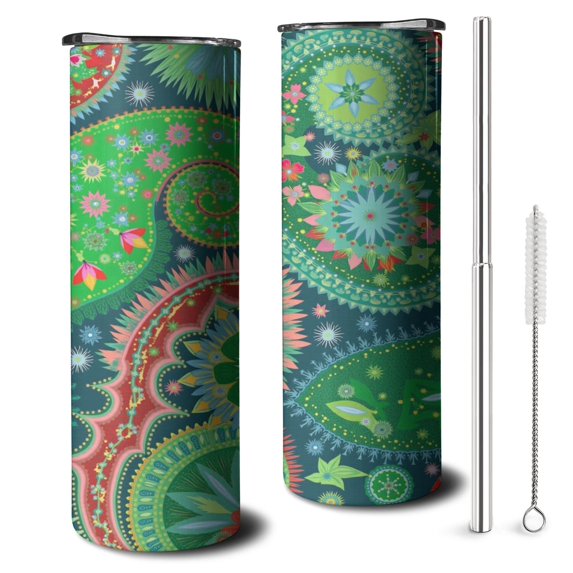 20 OZ Skinny Tumbler Paisley Design Double Wall Travel Mug with Lid and Straw,Stainless Steel Vacuum Insulated Water Bottle Gifts for Drinking Coffee Cafe