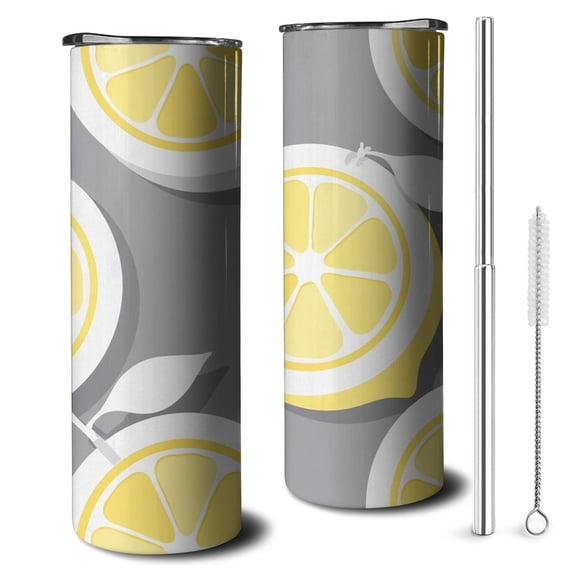 20 OZ Slim Tumblers Lemon Slices Coffee Tumblers with Lid and Straw,Stainless Steel Vacuum Insulated Travel Coffee Mug Cup Gifts for Fathers Husband