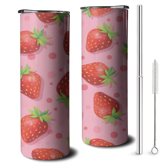 20 OZ Slim Tumblers Strawberry Coffee Travel Mug with Lid and Straw,Stainless Steel Vacuum Insulated Travel Coffee Mug Cup Gifts for Drinking Coffee Cafe