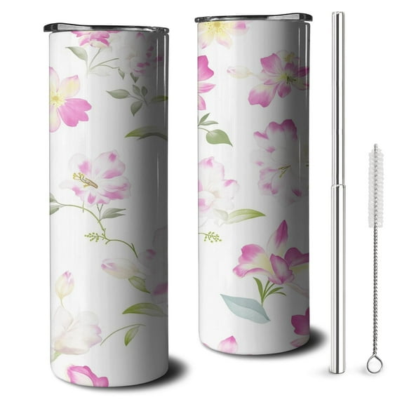 20 OZ Tumbler Pink Flowers Watercolor Floral Coffee Travel Mug with Lid and Straw,Stainless Steel Vacuum Insulated Cafe Tumblers Gifts for Fathers Husband