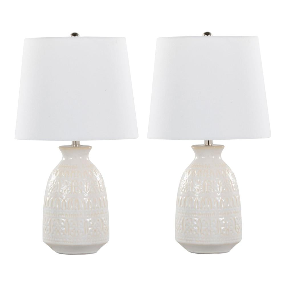 Claudia 20" White Ceramic Accent Lamp Set with Linen Shades