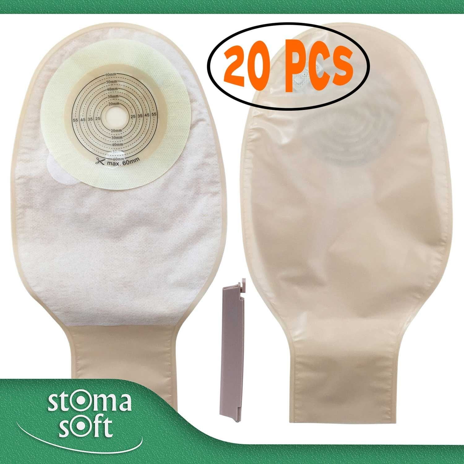 20 One Piece Drainable Ostomy Colostomy Ileostomy Pouch 60mm Cut Size  Reusable Disposable By Stoma Soft 