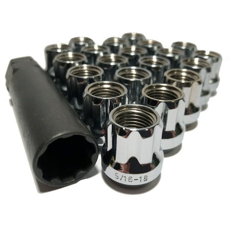 20 Open End 7 Spline Truck Lug Nut Large Diameter 9/16 Chrome Bulge With Key