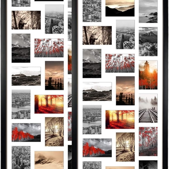 20 Opening 4x6 Collage Picture Frame Set of 2, 18.1x41.3 inches Black Multiple Frames Display 4 by 6 inch Photos with Mat for Wall Hanging