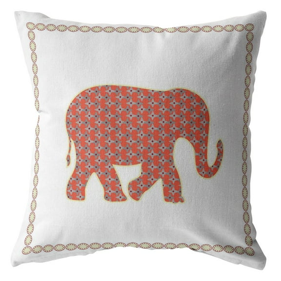 20 Orange White Elephant Indoor Outdoor Throw Pillow