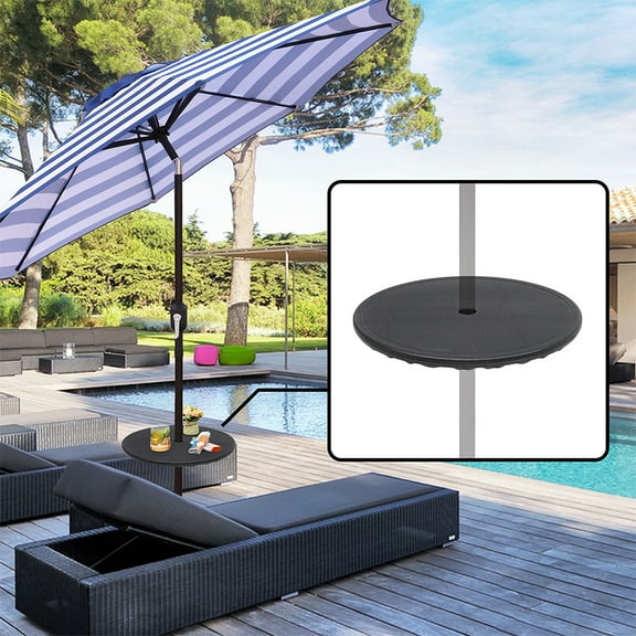 20'' Outdoor Adjustable All Weather Umbrella Table for Beach Patio Garden Poolside Accessory Umbrella Table Top Portable Round Table Fit 38mm (1.49in) Umbrella Pole, Black