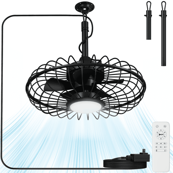 Patiosunny 20" Outdoor Ceiling Fan with Lights, 3-Color Infinite Dimming, 6 Speeds + 4 Timer, Waterproof & Energy-Efficient,Remote Control, for Patio, Porch or Gazebo, Black