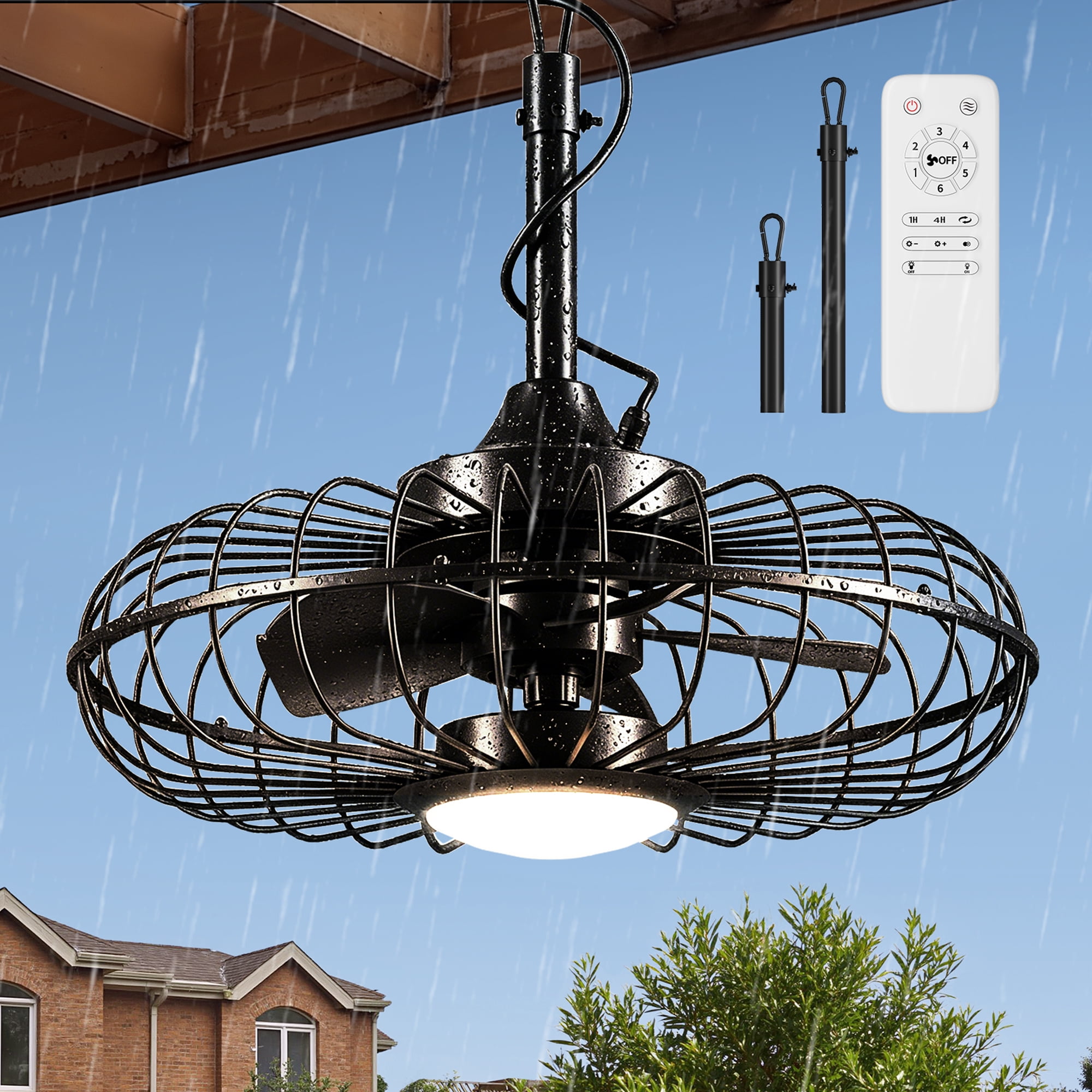UrbanSync 20" Outdoor Ceiling Fan with Light with Remote, 6 Speeds & Timer, 3CCT Dimmable LED, IP65 Waterproof, for Kitchen, Bedroom, Outdoor,Round