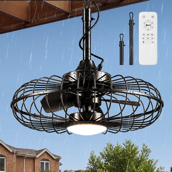 UrbanSync 20" Outdoor Ceiling Fan with Light with Remote, 6 Speeds & Timer, 3CCT Dimmable LED, IP65 Waterproof, for Kitchen, Bedroom, Outdoor,Round