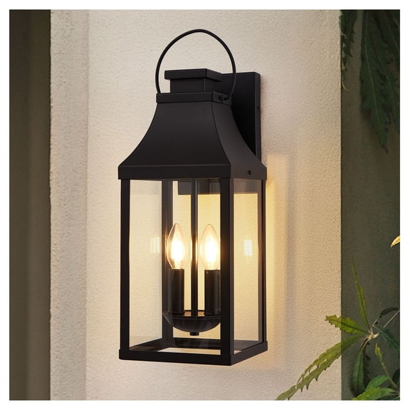 20'' Outdoor Wall Light, Black Exterior Sconce - 2-Light Porch Lantern, Modern Wall Mount Fixture for House, Garage, Patio - Dusk to Dawn