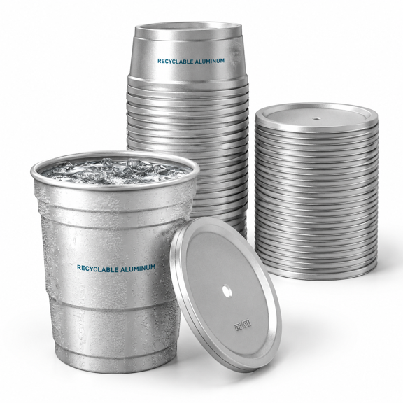 20 Oz. Aluminum Cups with Snap Lids, 30 Pack - Sturdy Metal, Leak-Proof Covers, Recyclable