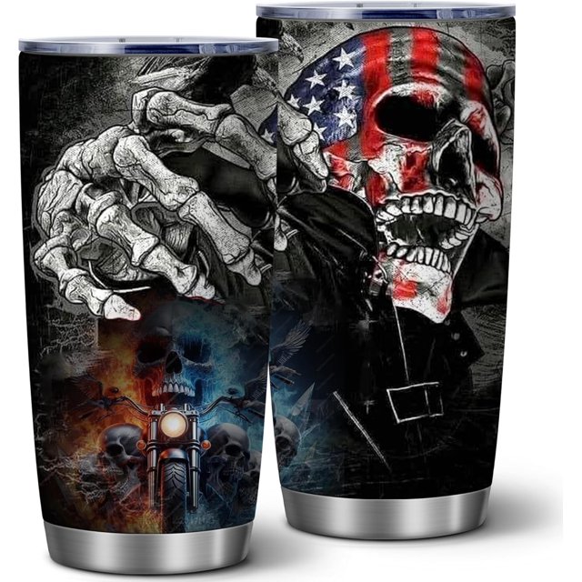 20 Oz American Skull Gift for Men,Motorcycle Cup for Men,Skull Tumbler