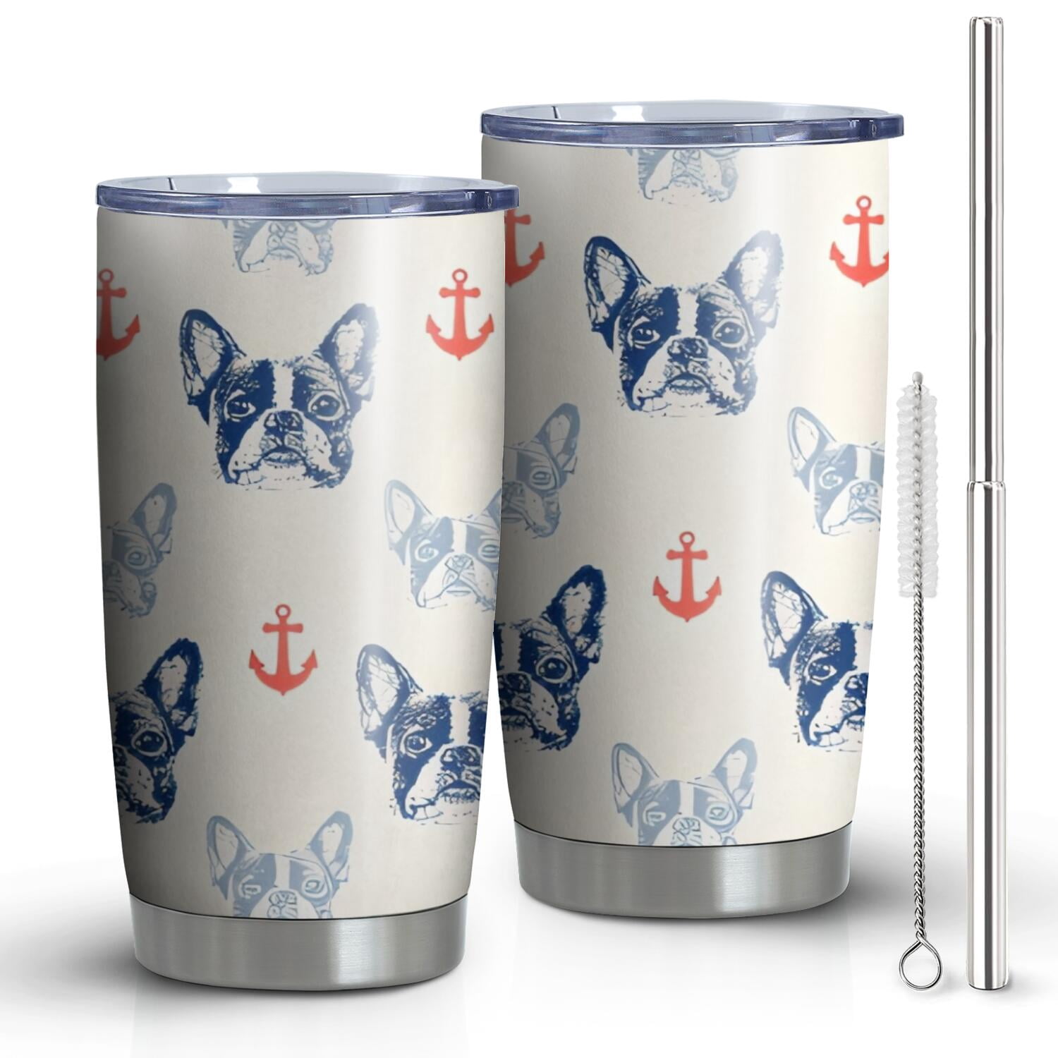 20 Oz Anchor and Bulldog Dog Coffee Tumbler Double Wall Insulated Stainless Steel Water Bottle | Metal Reusable Thermoses Flask with Cup Cap | Leak & Sweat Proof with Anti-Dust Lid