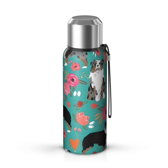 20 Oz Australian Shepherd Floral Coffee Tumbler Double Wall Insulated Stainless Steel Water Bottle | Metal Reusable Thermoses Flask with Cup Cap | Leak & Sweat Proof with Anti-Dust Lid
