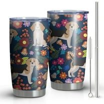 20 Oz Beagle Dog Dog and Flower Coffee Tumbler Double Wall Insulated Stainless Steel Water Bottle | Metal Reusable Thermoses Flask with Cup Cap | Leak & Sweat Proof with Anti-Dust Lid