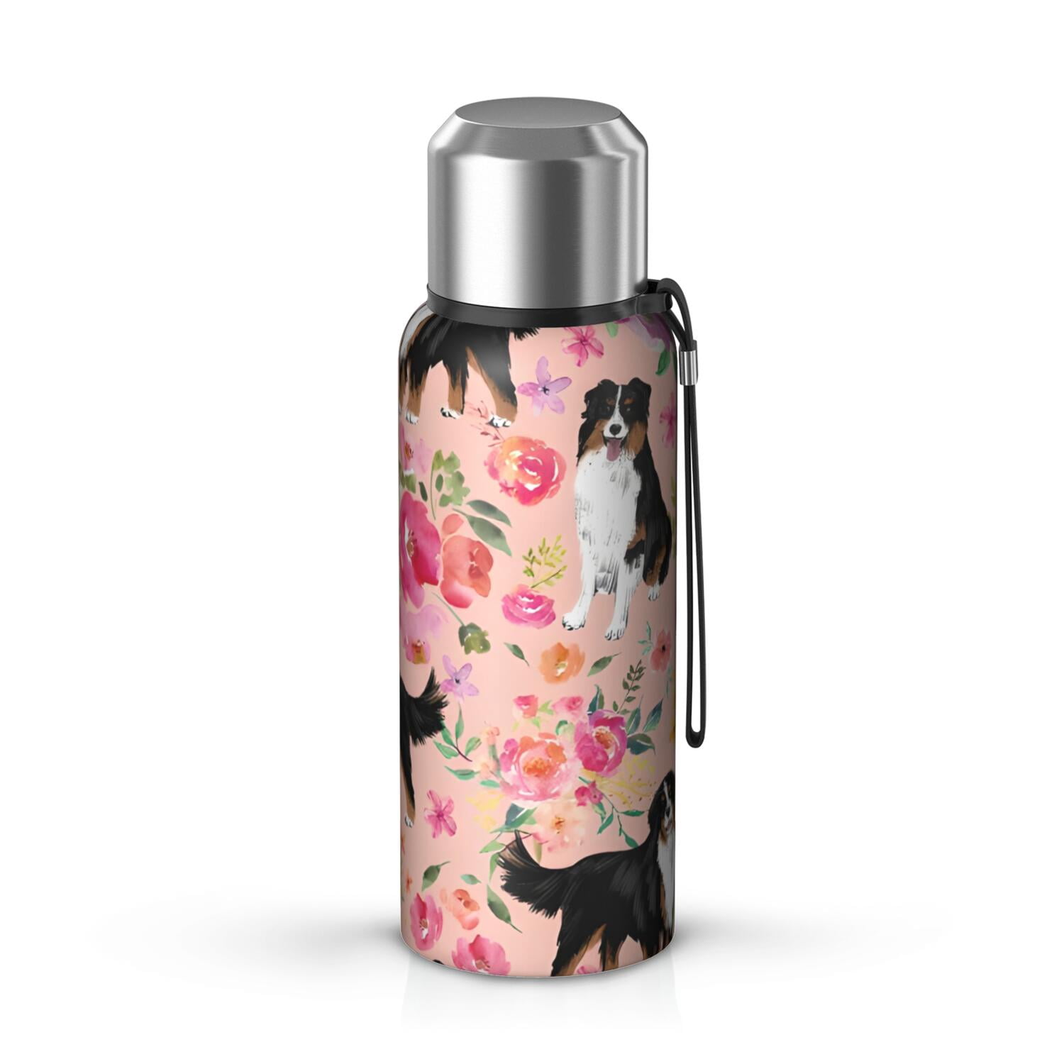 20 Oz Bernese Mountain Dogs with Flowers Coffee Tumbler Double Wall Insulated Stainless Steel Water Bottle | Metal Reusable Thermoses Flask with Cup Cap | Leak & Sweat Proof with Anti-Dust Lid