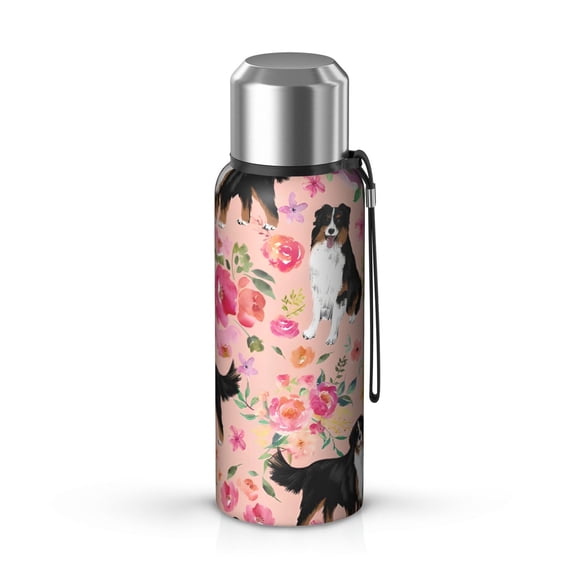 20 Oz Bernese Mountain Dogs with Flowers Coffee Tumbler Double Wall Insulated Stainless Steel Water Bottle | Metal Reusable Thermoses Flask with Cup Cap | Leak & Sweat Proof with Anti-Dust Lid