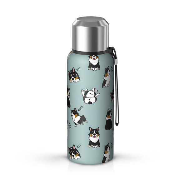 20 Oz Black Corgi Coffee Tumbler Double Wall Insulated Stainless Steel Water Bottle | Metal Reusable Thermoses Flask with Cup Cap | Leak & Sweat Proof with Anti-Dust Lid