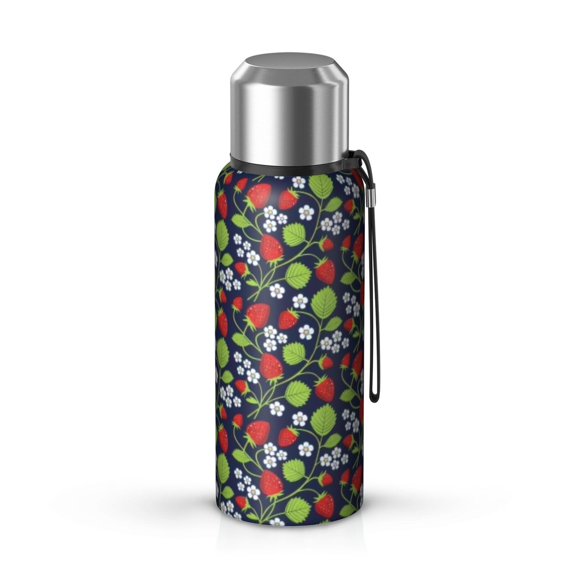 20 Oz Black Strawberry Plants Fruit Coffee Tumbler Double Wall Insulated Stainless Steel Water Bottle | Metal Reusable Thermoses Flask with Cup Cap | Leak & Sweat Proof with Anti-Dust Lid