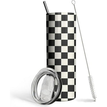 20 Oz Black and white Checkered Tumbler with Handle Lid and Straw, Checkered Tumbler Water Bottle Travel Coffee Cup Mug,Checkered Gifts for Women Men
