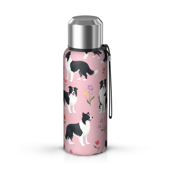 20 Oz Border Collie Dogs with Flowers Coffee Tumbler Double Wall Insulated Stainless Steel Water Bottle | Metal Reusable Thermoses Flask with Cup Cap | Leak & Sweat Proof with Anti-Dust Lid