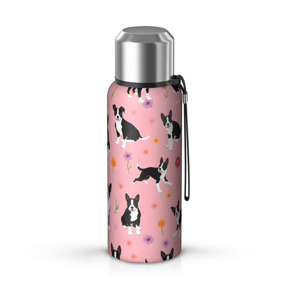 20 Oz Boston Terrier Dogs and Flowers Coffee Tumbler Double Wall Insulated Stainless Steel Water Bottle | Metal Reusable Thermoses Flask with Cup Cap | Leak & Sweat Proof with Anti-Dust Lid