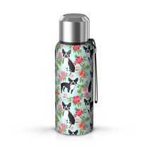 20 Oz Boston Terriers and Flowers Coffee Tumbler Double Wall Insulated Stainless Steel Water Bottle | Metal Reusable Thermoses Flask with Cup Cap | Leak & Sweat Proof with Anti-Dust Lid
