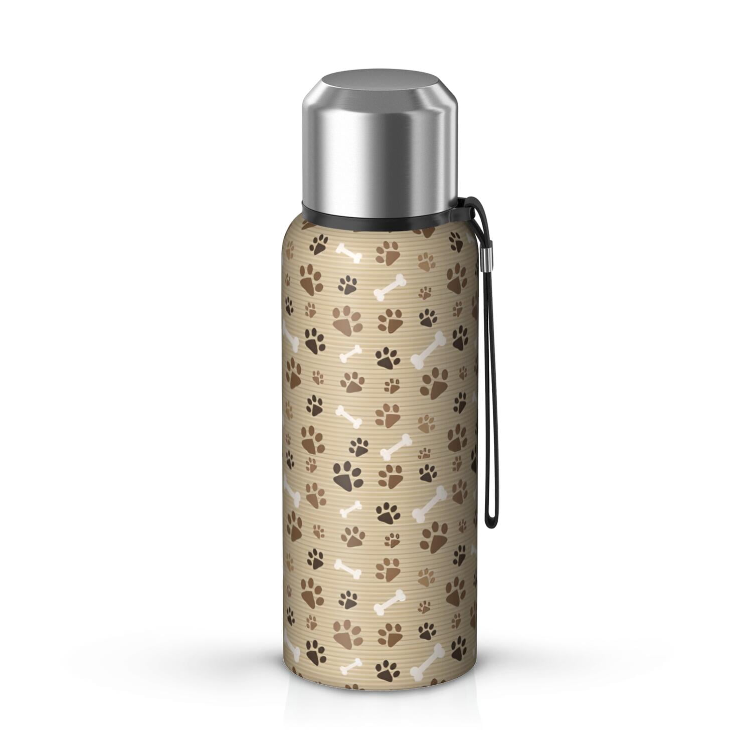 20 Oz Brown Dog Paw Footprint Bone Coffee Tumbler Double Wall Insulated Stainless Steel Water Bottle | Metal Reusable Thermoses Flask with Cup Cap | Leak & Sweat Proof with Anti-Dust Lid