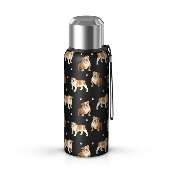 20 Oz Bulldog Dog and Footprints Coffee Tumbler Double Wall Insulated Stainless Steel Water Bottle | Metal Reusable Thermoses Flask with Cup Cap | Leak & Sweat Proof with Anti-Dust Lid