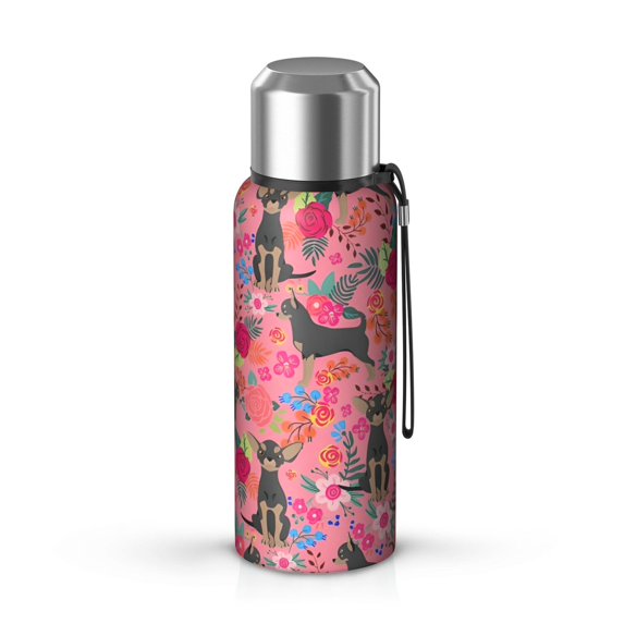20 Oz Chihuahua and Flower Florals Coffee Tumbler Double Wall Insulated Stainless Steel Water Bottle | Metal Reusable Thermoses Flask with Cup Cap | Leak & Sweat Proof with Anti-Dust Lid