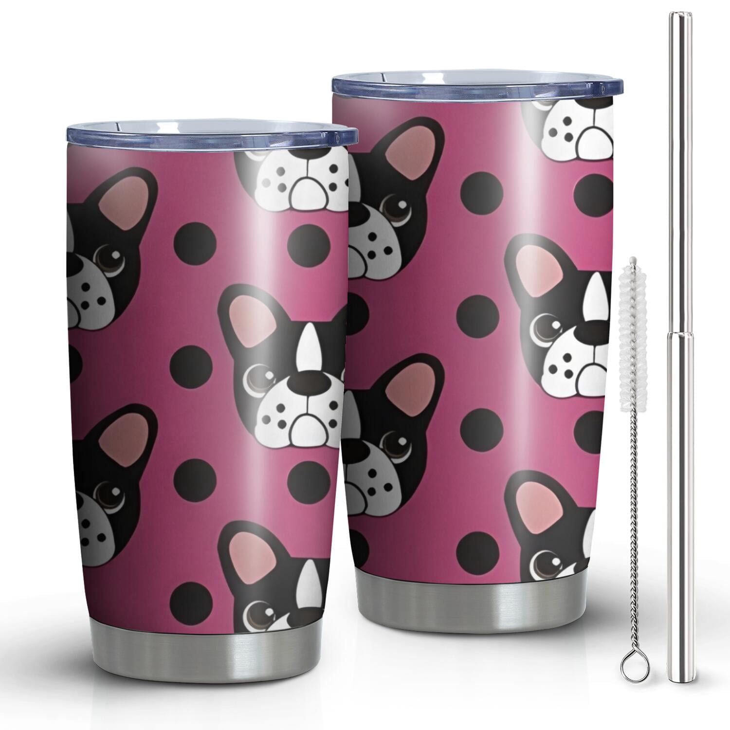 20 Oz Cute Bulldogs Coffee Tumbler Double Wall Insulated Stainless Steel Water Bottle | Metal Reusable Thermoses Flask with Cup Cap | Leak & Sweat Proof with Anti-Dust Lid