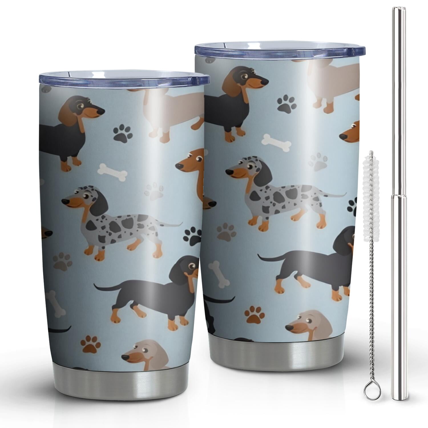 20 Oz Cute Dachshund and Dog Footprint Coffee Tumbler Double Wall Insulated Stainless Steel Water Bottle | Metal Reusable Thermoses Flask with Cup Cap | Leak & Sweat Proof with Anti-Dust Lid