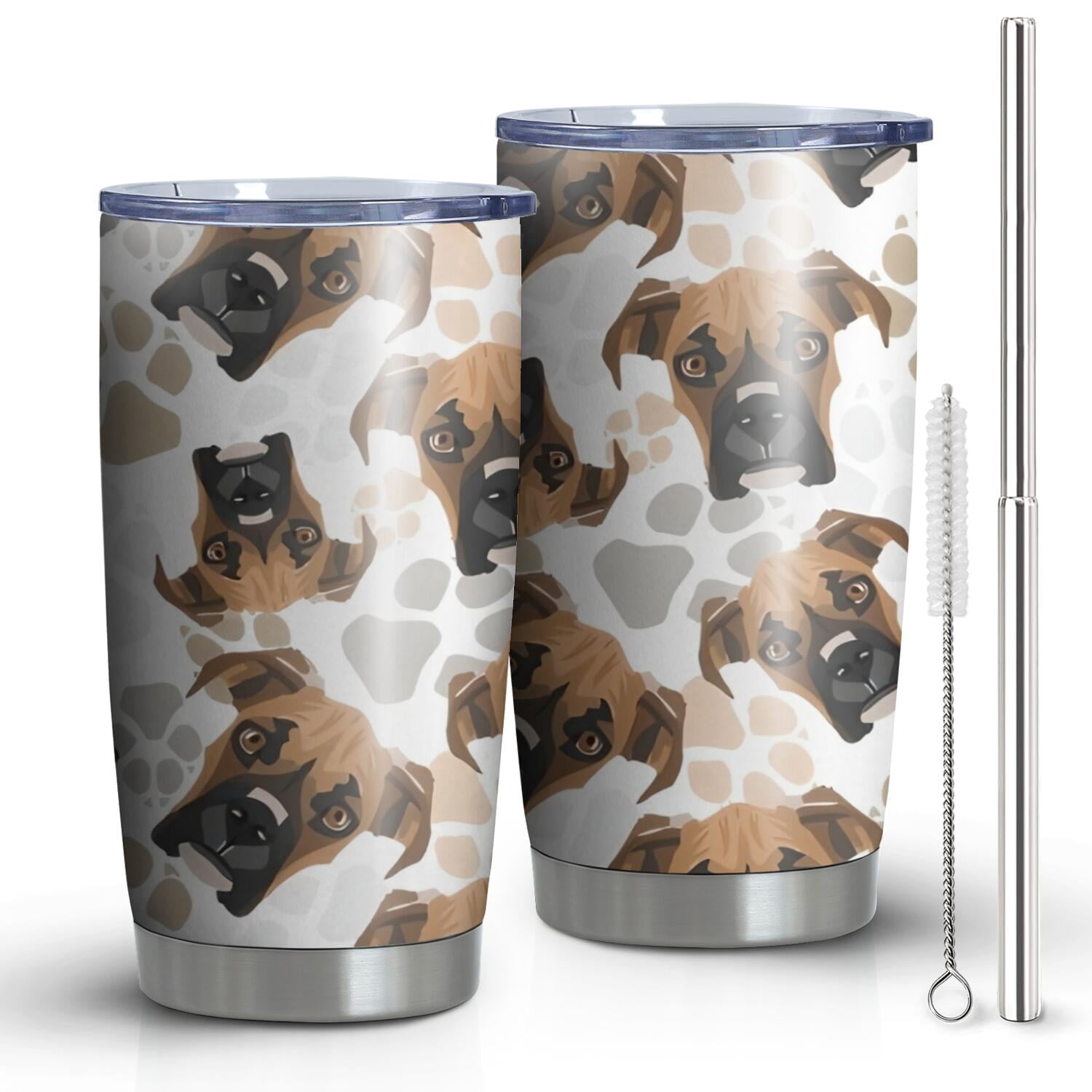 20 Oz Cute Doberman and Dog Footprint Coffee Tumbler Double Wall Insulated Stainless Steel Water Bottle | Metal Reusable Thermoses Flask with Cup Cap | Leak & Sweat Proof with Anti-Dust Lid
