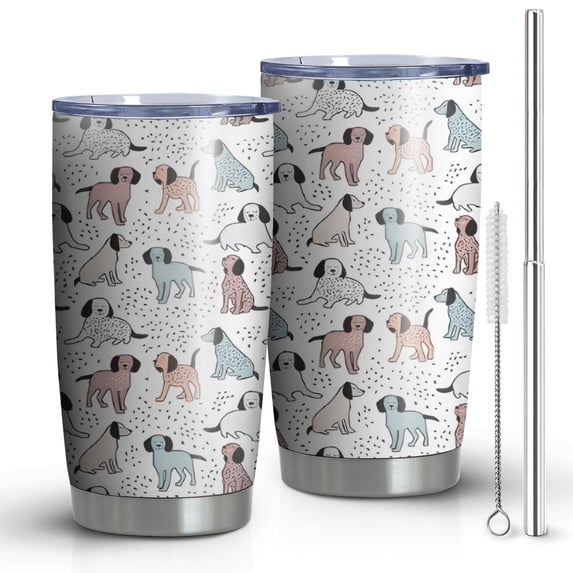 20 Oz Cute Dogs Baby Coffee Tumbler Double Wall Insulated Stainless Steel Water Bottle | Metal Reusable Thermoses Flask with Cup Cap | Leak & Sweat Proof with Anti-Dust Lid