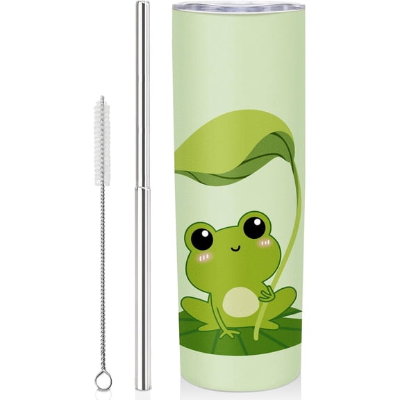 20 Oz Cute Green Frog Tumbler with Lid and Straw Stainless Steel Cup Water Bottle Tumbler Drinking Cup, Unique Kawaii Gifts for Frog Lovers Gift Ideas