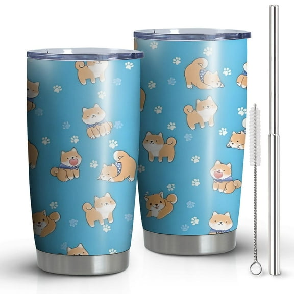 20 Oz Cute Shiba Inu Coffee Tumbler Double Wall Insulated Stainless Steel Water Bottle | Metal Reusable Thermoses Flask with Cup Cap | Leak & Sweat Proof with Anti-Dust Lid
