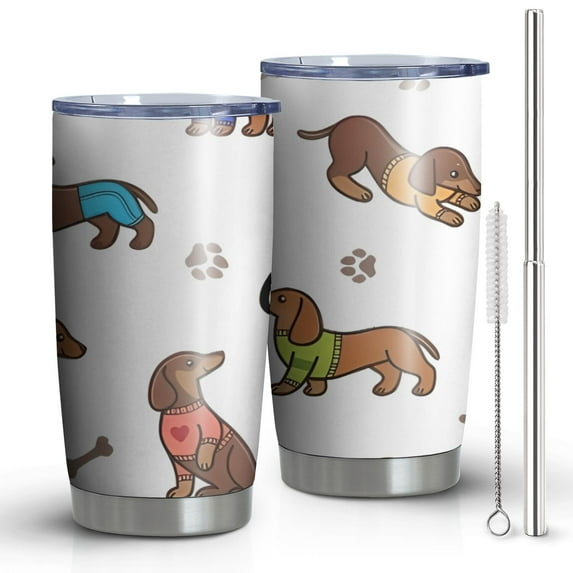 20 Oz Dachshund Footprint Bone Coffee Tumbler Double Wall Insulated Stainless Steel Water Bottle | Metal Reusable Thermoses Flask with Cup Cap | Leak & Sweat Proof with Anti-Dust Lid