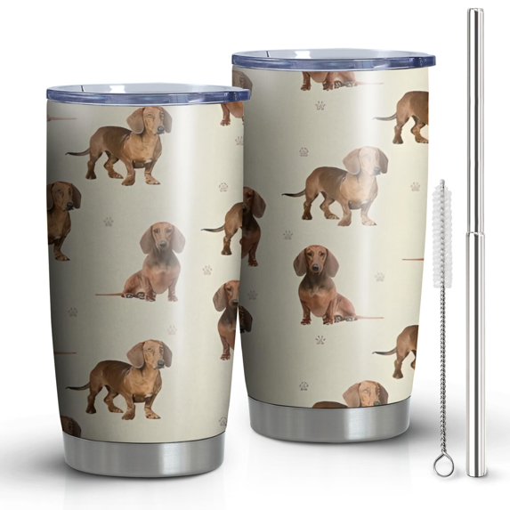 20 Oz Dachshund Footprint Coffee Tumbler Double Wall Insulated Stainless Steel Water Bottle | Metal Reusable Thermoses Flask with Cup Cap | Leak & Sweat Proof with Anti-Dust Lid