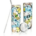 thumbnail image 1 of 20 Oz Dragonfly Print Skinny Insulated Stainless Steel Tumblers With Straw & Lid Metal Double Wall Vacuum Travel Coffee Mug Dragonfly Gifts For Women, 1 of 5