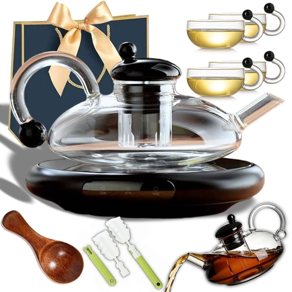 20 Oz Electric Glass Teapot with Warmer, Glass Teapot with Infuser and ElectricWarmer, Electricity Kettle and Tea Pot Set, Automatic Heating Base, Tea Brewing Kit