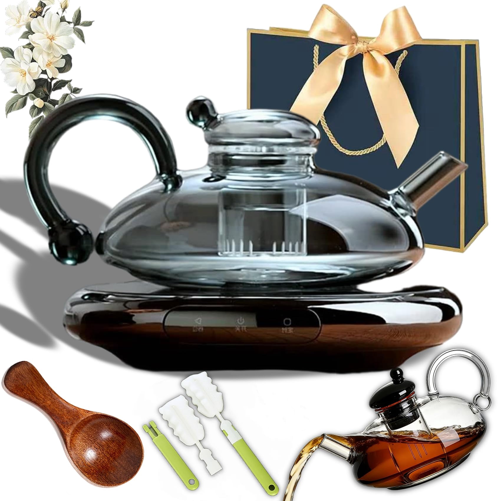 20 Oz Electric Glass Teapot with Warmer, Glass Teapot with Infuser and ...