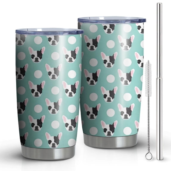 20 Oz French Bulldog Coffee Tumbler Double Wall Insulated Stainless Steel Water Bottle | Metal Reusable Thermoses Flask with Cup Cap | Leak & Sweat Proof with Anti-Dust Lid