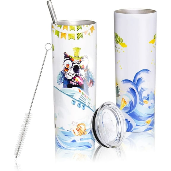 20 Oz Funny Dog Print Skinny Insulated Stainless Steel Tumblers With Straw & Lid Metal Double Wall Vacuum Travel Coffee Mug Gift For Dog Lovers