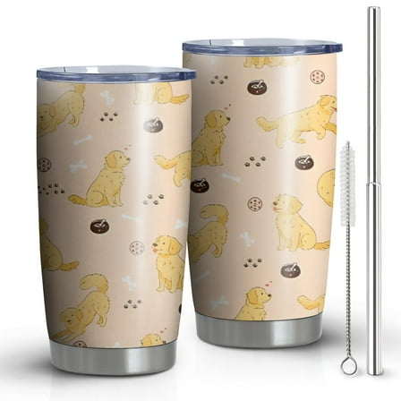20 Oz Golden Retriever Coffee Tumbler Double Wall Insulated Stainless Steel Water Bottle | Metal Reusable Thermoses Flask with Cup Cap | Leak & Sweat Proof with Anti-Dust Lid