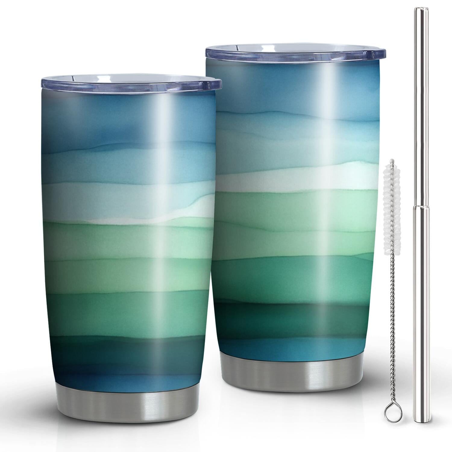 20 Oz Green and Grey Abstract Art Artwork Coffee Tumbler Double Wall