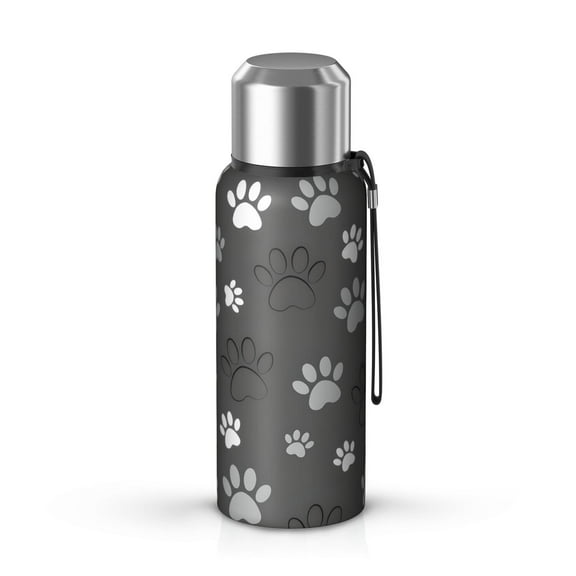 20 Oz Grey Dog Paw Footprint Coffee Tumbler Double Wall Insulated Stainless Steel Water Bottle | Metal Reusable Thermoses Flask with Cup Cap | Leak & Sweat Proof with Anti-Dust Lid