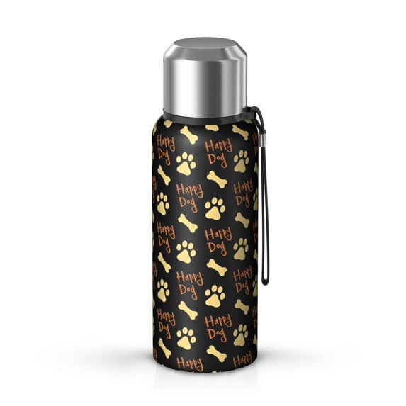 20 Oz Happy Dog and Footprints Coffee Tumbler Double Wall Insulated Stainless Steel Water Bottle | Metal Reusable Thermoses Flask with Cup Cap | Leak & Sweat Proof with Anti-Dust Lid